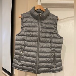 Calvin Klein Womens Silver Puffer Vest Quilted Shiny Metallic Packable XL